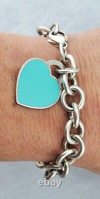 Vtg TIFFANY & CO Sterling Silver & Enamel Bracelet Tiffany Blue Heart Tag