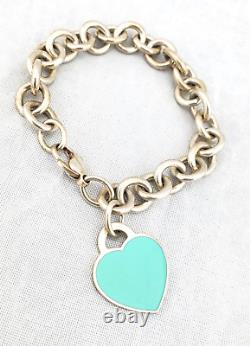 Vtg TIFFANY & CO Sterling Silver & Enamel Bracelet Tiffany Blue Heart Tag