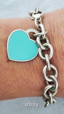 Vtg TIFFANY & CO Sterling Silver & Enamel Bracelet Tiffany Blue Heart Tag