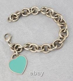 Vtg TIFFANY & CO Sterling Silver & Enamel Bracelet Tiffany Blue Heart Tag