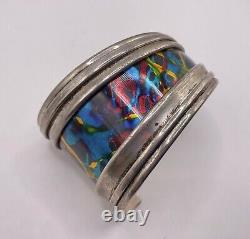 WONDERFUL estate BRIGHT ENAMEL designer WYATT wide STERLING silver CUFF bracelet