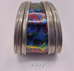 WONDERFUL estate BRIGHT ENAMEL designer WYATT wide STERLING silver CUFF bracelet