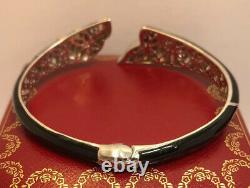 WoW Sterling Silver Onyx Enamel Flower CZ Gemstone 925 Bangle Cuff Bracelet 6.5