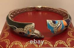 WoW Sterling Silver Onyx Enamel Flower CZ Gemstone 925 Bangle Cuff Bracelet 6.5