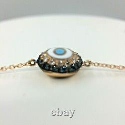 Women's Bracelet Solid 18k Gold Evil Eye Diamonds Enamel Spiritual Protection