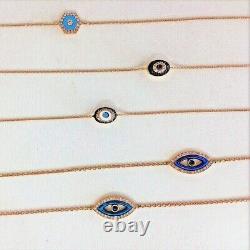 Women's Bracelet Solid 18k Gold Evil Eye Diamonds Enamel Spiritual Protection