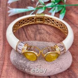 Yellow Sapphire & Diamond Enamel Bangle Bracelet in 14K Yellow Gold Over 7.5