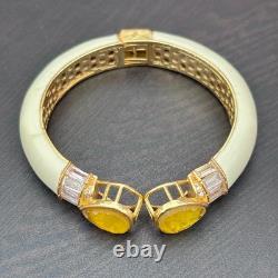 Yellow Sapphire & Diamond Enamel Bangle Bracelet in 14K Yellow Gold Over 7.5