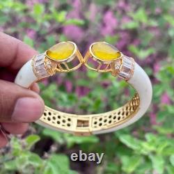 Yellow Sapphire & Diamond Enamel Bangle Bracelet in 14K Yellow Gold Over 7.5