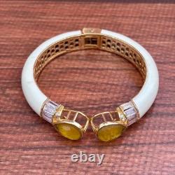Yellow Sapphire & Diamond Enamel Bangle Bracelet in 14K Yellow Gold Over 7.5